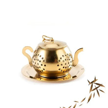 Load image into Gallery viewer, Golden Teapot Shaped Tea Infuser, Tea Drain, Tea strainer
